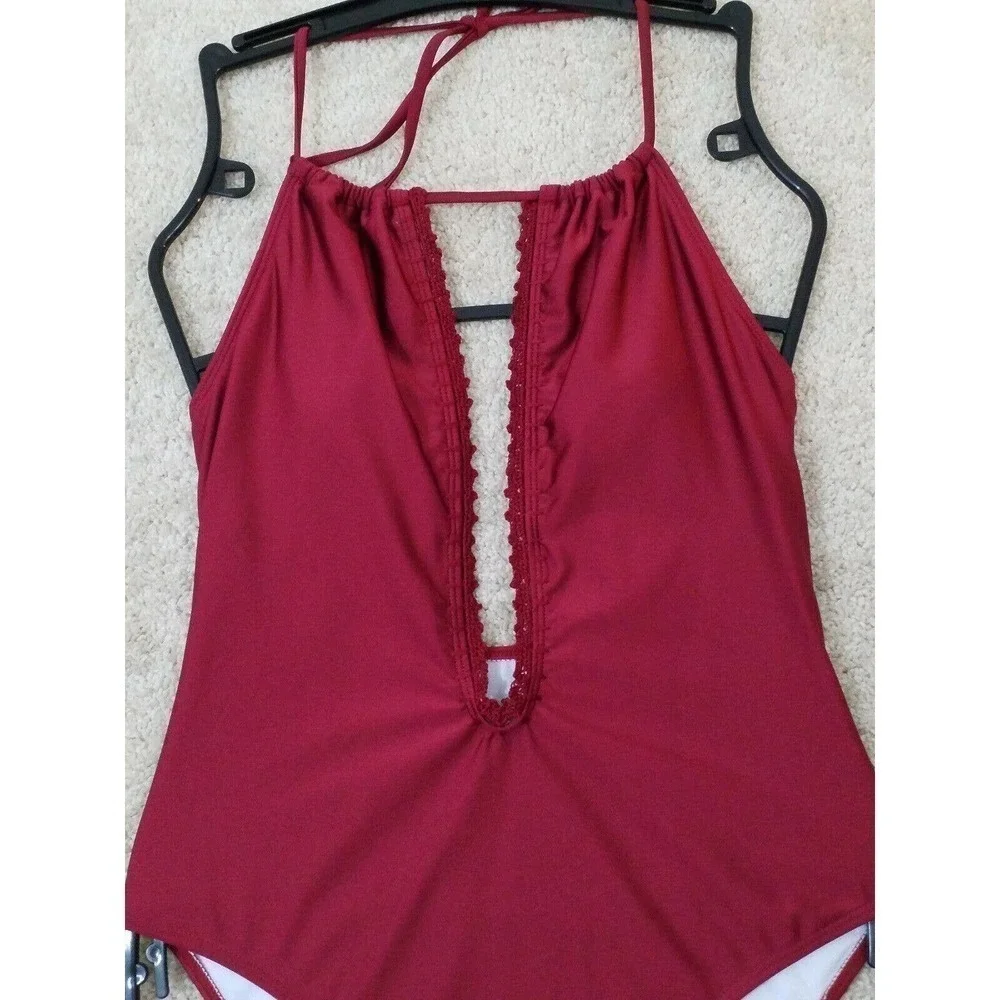Cupshe Burgundy Deep V Ruffle One-Piece Swimsuit